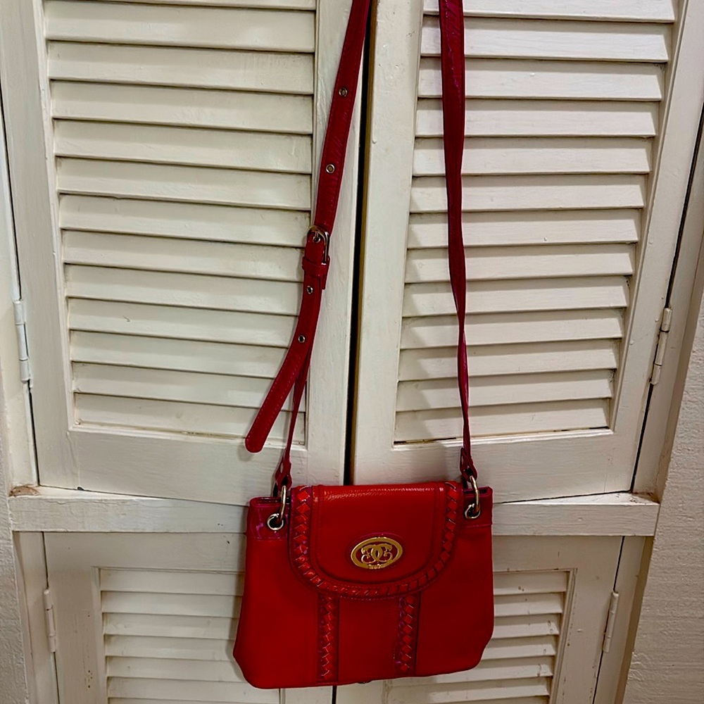 Sharif Orange Leather and Patent Fuscia Shoulder Bag